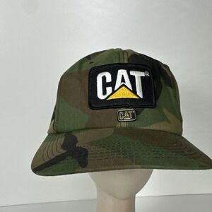 VTG CAT Caterpillar Patch Snapback Hat Full Foam Trucker Cap Heavy Equipment USA